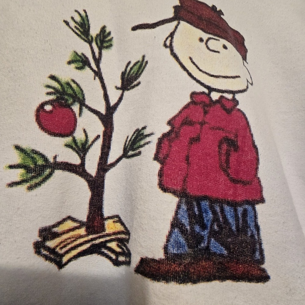 Vtg 90s 80s Charlie Brown Sweatshirt SM Jerzees Holiday Christmas Tree - Picture 4 of 9